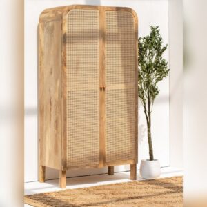 Vandana Vesta Hexa Rattan Door Arch Top Cabinet Modern Natural Woven Solid Wood Storage Design