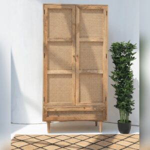 Vandana Vesta Flux Rattan Doors Cabinet Modern Natural Woven Solid Wood Storage Furniture Design