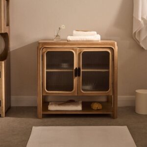Vandana Hexa Arion acacia wood and glass bathroom furniture set