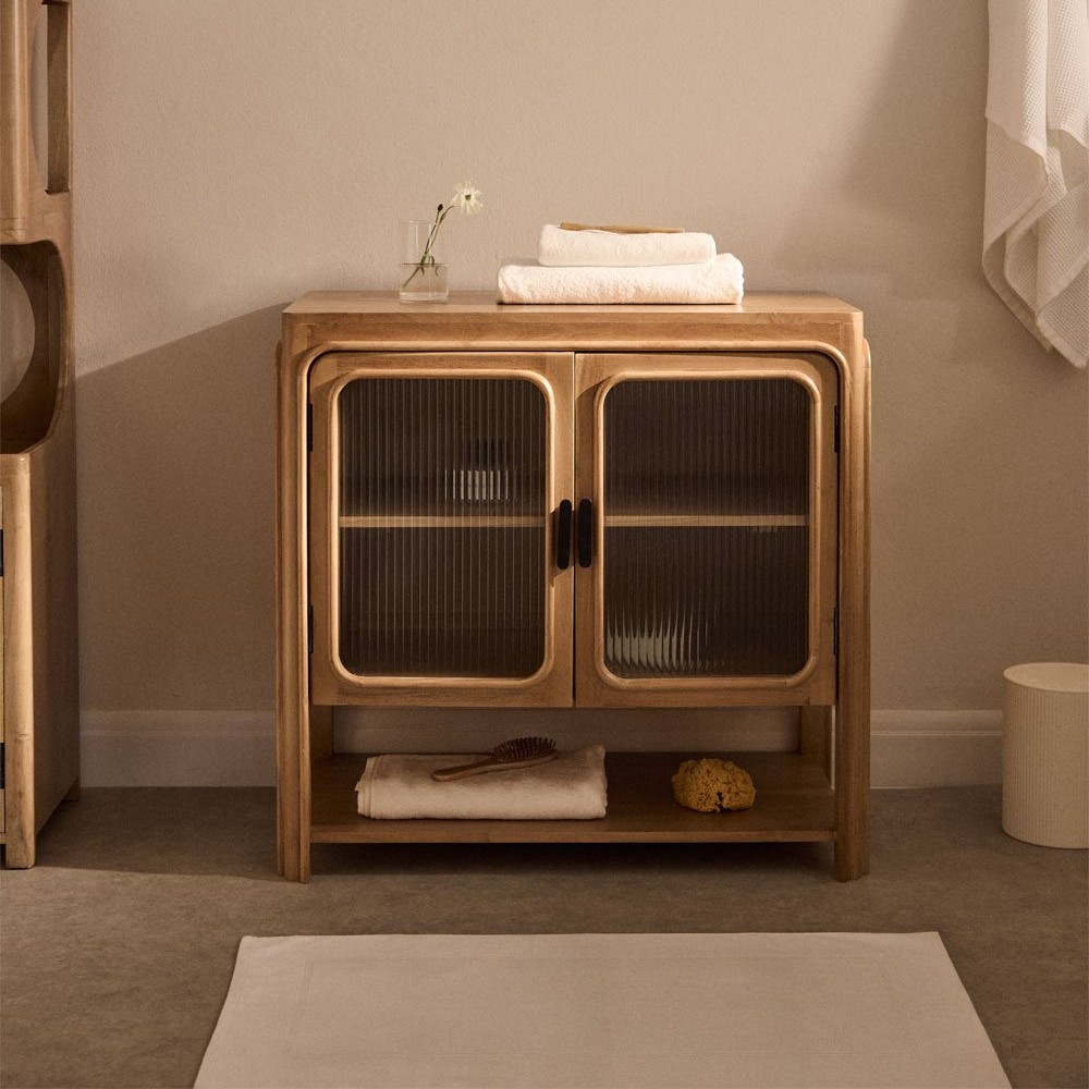 Vandana Hexa Arion acacia wood and glass bathroom furniture set Vandana Hexa Arion acacia wood and glass bathroom furniture set