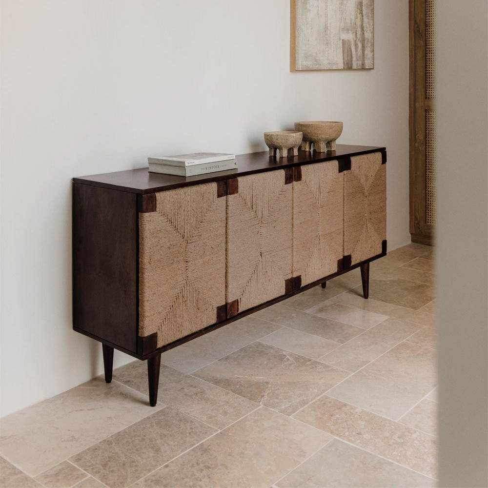 Vandana Grand Maxima 160x40 cm sideboard in mango wood and jute Evans Vandana Grand Maxima 160x40 cm sideboard in mango wood and jute Evans