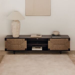 Vandana Arion Neo TV furniture 200x40 cm in mango wood and jute Evans