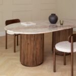 Vandana Grand Vento Oval dining table 200x100 cm in natural stone and mango wood Giselda