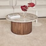 Vandana Grand Pebble Round coffee table Ø90 cm in marble and mango wood Giselda