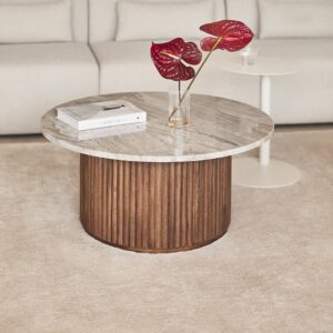 Vandana Grand Pebble Round coffee table Ø90 cm in marble and mango wood Giselda