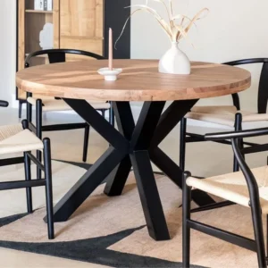Vandana Hexa Vertex Round Wooden Dining Table 4-Seater (Solid Wood)