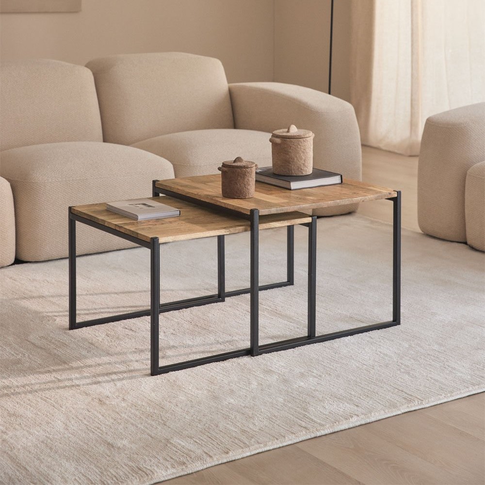 Vandana Terra Vesta square nesting tables in mango wood Vandana Terra Vesta square nesting tables in mango wood