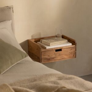 Vandana Nova Flux Rectangular floating bedside table 45x30 cm in Narbonne acacia wood