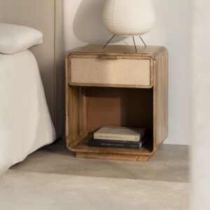 Vandana Arion Altis Rectangular bedside table 40x30 cm in mango wood, MDF and jute Abrams
