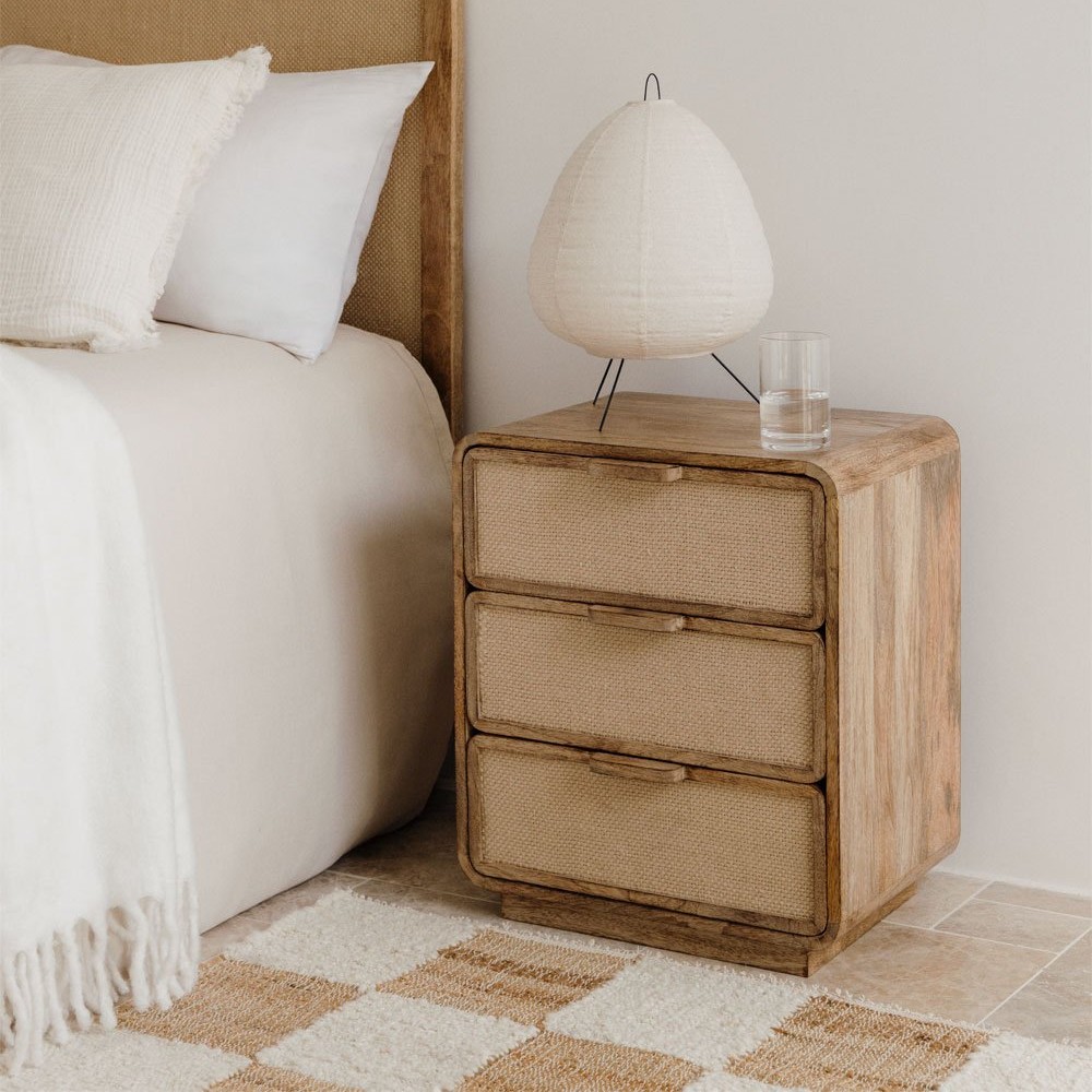 Vandana Arion Merino Rectangular bedside table 50x35 cm in mango wood, MDF and jute Abrams Vandana Arion Merino Rectangular bedside table 50x35 cm in mango wood, MDF and jute Abrams
