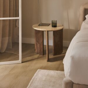 Vandana Arion Vesta Round bedside table Ø50 cm in natural stone and mango wood Lavinia