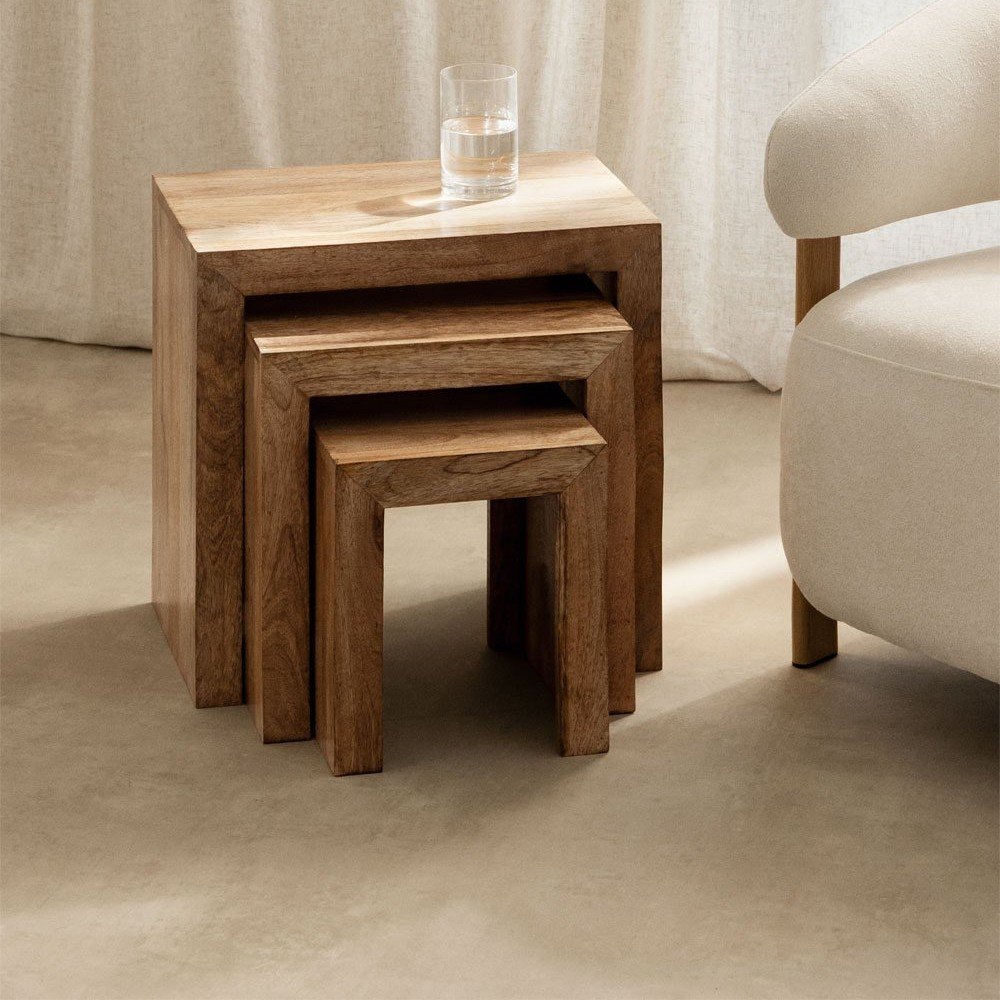 Vandana Terra Lyra Rectangular nesting side tables in Woodsen mango wood Vandana Terra Lyra Rectangular nesting side tables in Woodsen mango wood