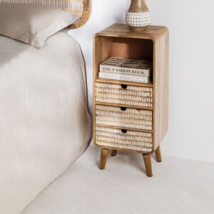 Vandana Amber Core mango wood nightstand with 3 drawers