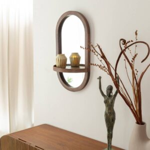 Vandana Ultra Orion oval mirror with mango wood shelf
