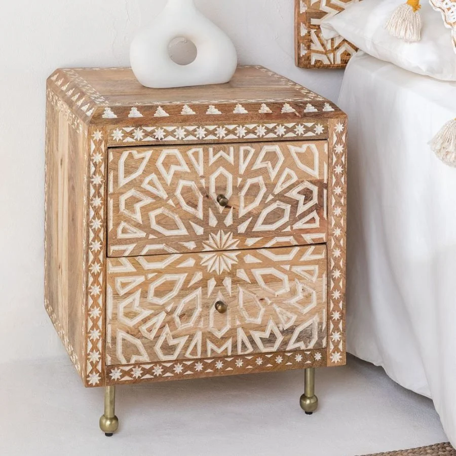 Vandana Arion Lyra Wooden Nightstand With Metal Legs Vandana Arion Lyra Wooden Nightstand With Metal Legs
