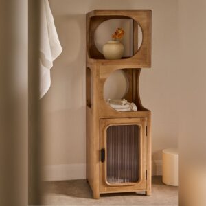 Vandana Nova Arion acacia wood and glass bathroom shelf