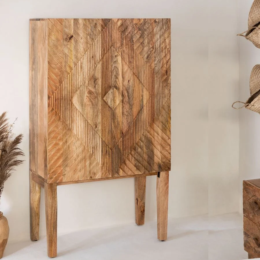 Vandana Hexa Flux Mango Wood High Cabinet (Solid Wood) Vandana Hexa Flux Mango Wood High Cabinet (Solid Wood)
