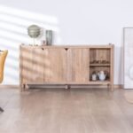 Vandana Amber Aspect 3-door sideboard with niches in mango wood, Japandi style Orobie, 180 cm