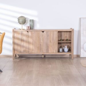 Vandana Amber Aspect 3-door sideboard with niches in mango wood, Japandi style Orobie, 180 cm