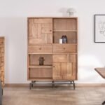 Vandana Autumn Shape design sideboard in acacia and metal Puzzle pattern fronts
