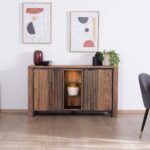 Vandana Autumn Detail sideboard in rosewood and acacia with glass shelves