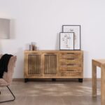 Vandana Autumn Flow Mango wood sideboard with reversible black striated decoration Manoha