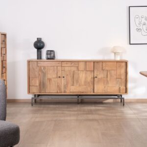 Vandana Autumn Mark 3-door sideboard with acacia wood Puzzle pattern inset fronts