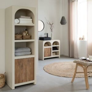 Vandana Ultra Vesta bathroom column in concrete-effect wood and acacia wood