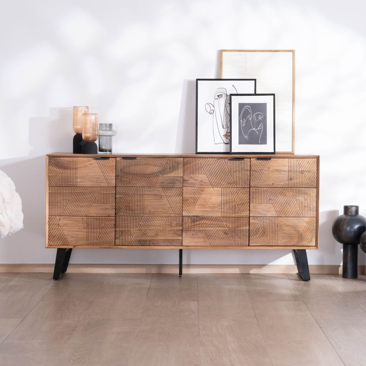 Vandana Crystal Living Four-door acacia sideboard Uky contemporary design with a retro feel Vandana Crystal Living Four-door acacia sideboard Uky contemporary design with a retro feel