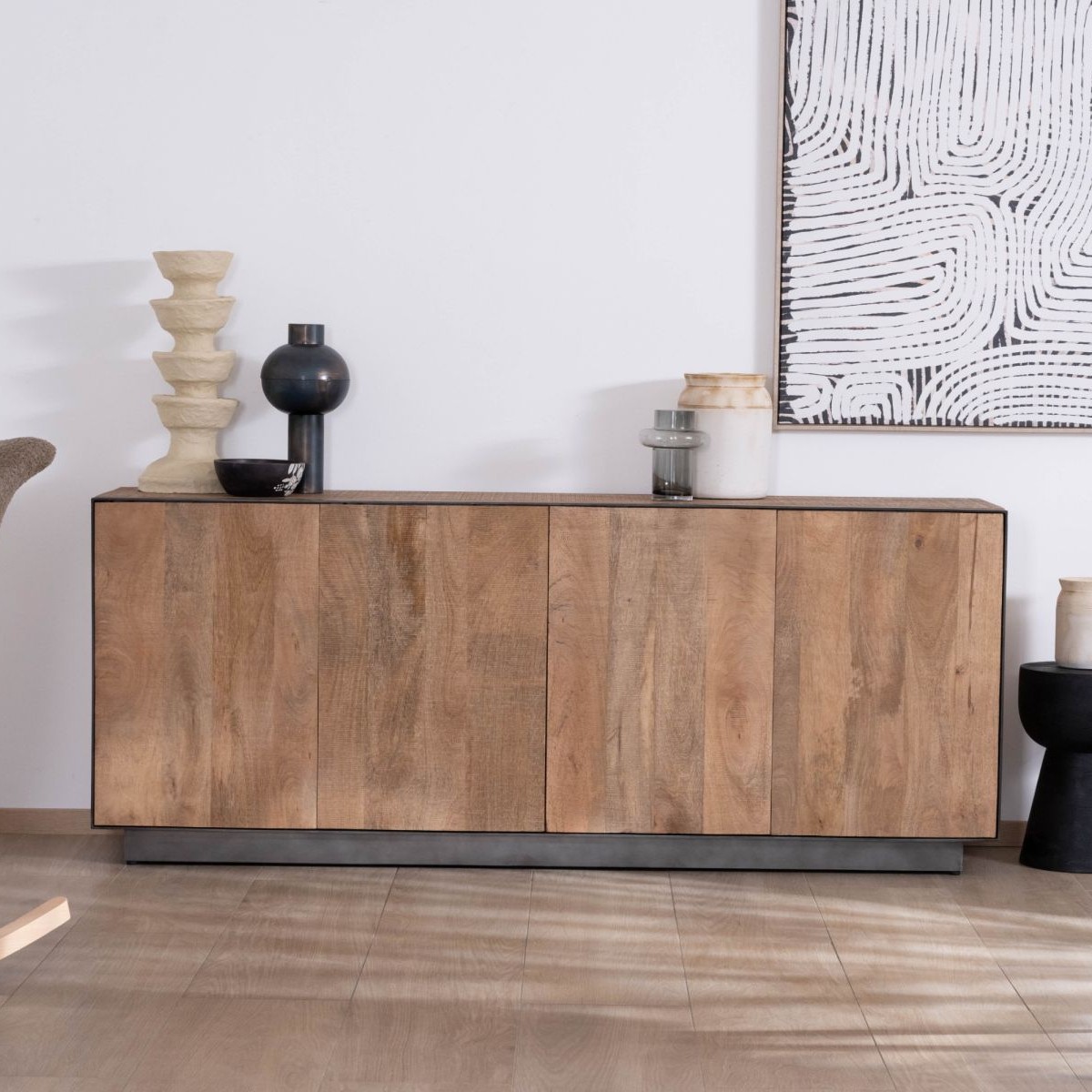 1Vandana Crystal Harmony solid mango wood sideboard with clean lines and 4 doors Vandana Crystal Harmony solid mango wood sideboard with clean lines and 4 doors