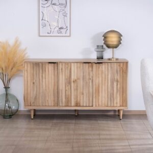 Vandana Crystal Comfort 3-door sideboard in solid mango wood with fluted fronts Lanora Contemporary Japandi style