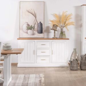 Vandana Crystal Structure 200cm solid mango wood sideboard with sandblasted finish and 6 doors Maestro