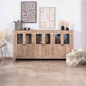 Vandana Crystal Matter 6-door glass-fronted sideboard in solid mango wood, 190cm Maestro