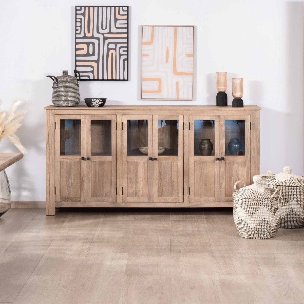 Vandana Crystal Matter 6-door glass-fronted sideboard in solid mango wood, 190cm Maestro Vandana Crystal Matter 6-door glass-fronted sideboard in solid mango wood, 190cm Maestro