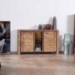Vandana Crystal Edge 150cm acacia sideboard with 2 doors and glass shelves Fantaisie