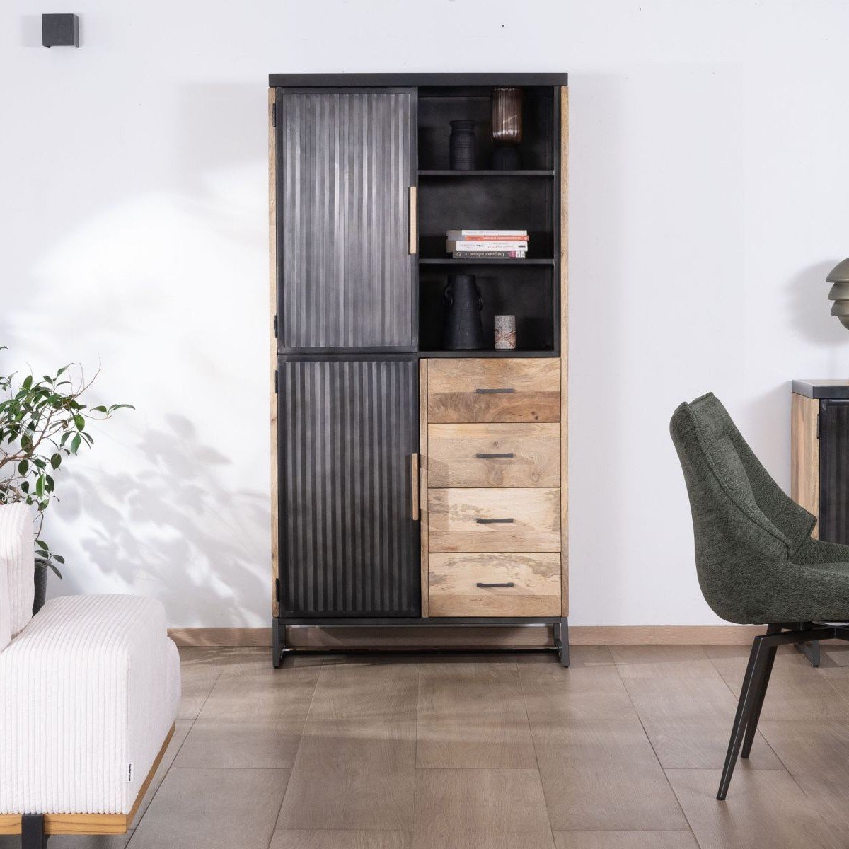 Vandana Crystal Contour designer sideboard in mango wood and fluted black metal Vandana Crystal Contour designer sideboard in mango wood and fluted black metal