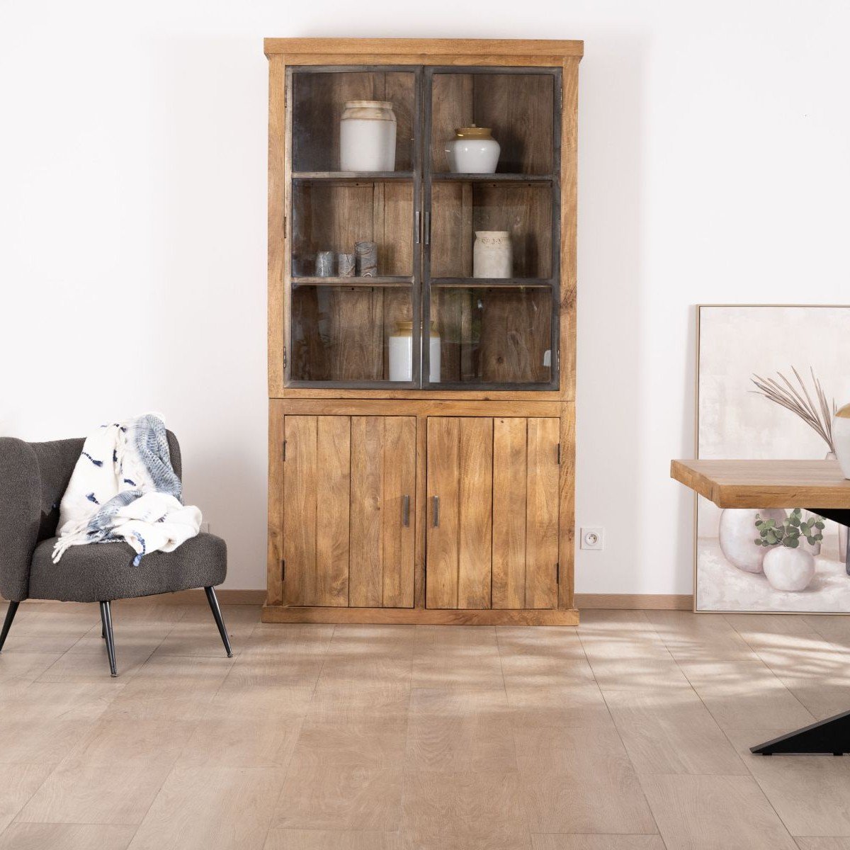 Vandana Autumn Edge Small contemporary 120cm mango wood sideboard with glass doors and Presolino wood finish Vandana Autumn Edge Small contemporary 120cm mango wood sideboard with glass doors and Presolino wood finish