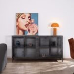 Vandana Autumn Matter Black metal sideboard with glass doors, 4 doors Black Cook