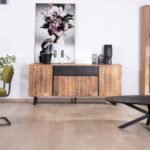 Vandana Autumn Surface 175cm acacia sideboard with 2 drawers and black metal legs Bennett