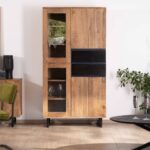 Vandana Autumn Texture acacia wood sideboard with glass doors and black drawers Bennett