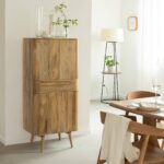 Item No.: CH203 Dimensions: H 135 × W 60 × D 40 cm Material: Solid Mango Wood Style: Contemporary Scandinavian Description: Mango wood column cabinet with two doors and a central drawer, offering stylish vertical storage for compact modern interiors.