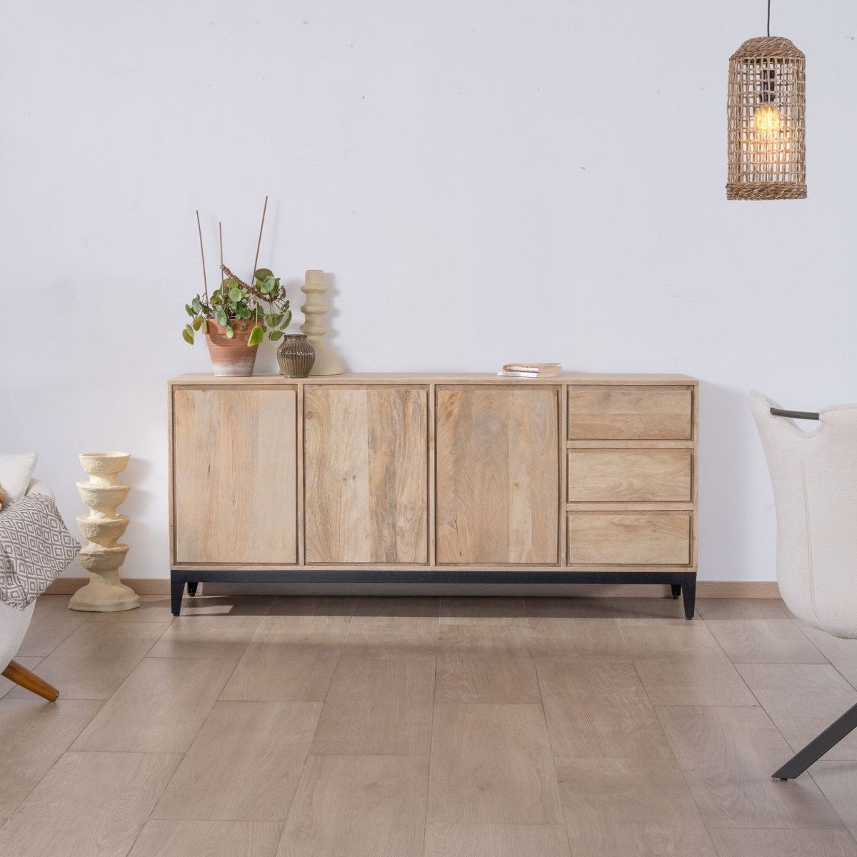 Vandana Autumn Vision 180cm solid mango wood sideboard with 3 doors and drawers Vandana Autumn Vision 180cm solid mango wood sideboard with 3 doors and drawers