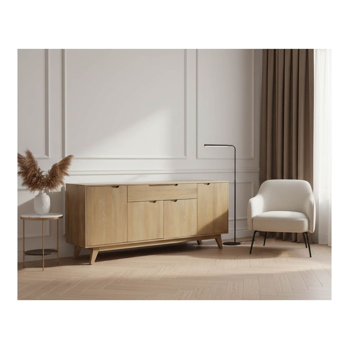 Vandana Autumn Essence 4-door sideboard, 200 cm, in light walnut-stained mango wood Elyka, Scandinavian style Vandana Autumn Essence 4-door sideboard, 200 cm, in light walnut-stained mango wood Elyka, Scandinavian style