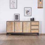 Vandana Autumn Living two-tone, sleek sideboard in natural and black mango wood, 180 cm, with 3 doors and drawers