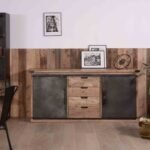 Vandana Autumn Form Industrial sideboard with sliding doors and wooden drawers, 180cm, Character