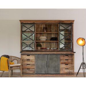 Vandana Amber Line ndustrial metal and wood sideboard with 2m sliding doors Character