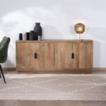 Vandana Amber Spirit Four-door sideboard in solid mango wood with metal handles Vikka