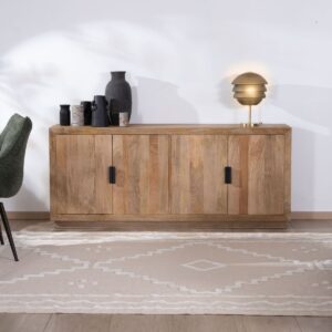 Vandana Amber Spirit Four-door sideboard in solid mango wood with metal handles Vikka
