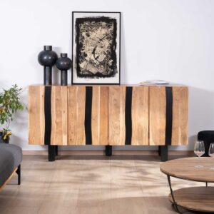 Vandana Amber Sense Large 190cm designer sideboard in solid acacia wood and black metal Zen Black