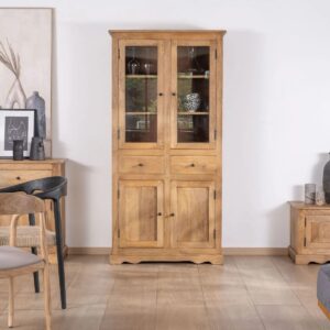 Vandana Amber Aspect-style mango wood sideboard with glass doors Sarah